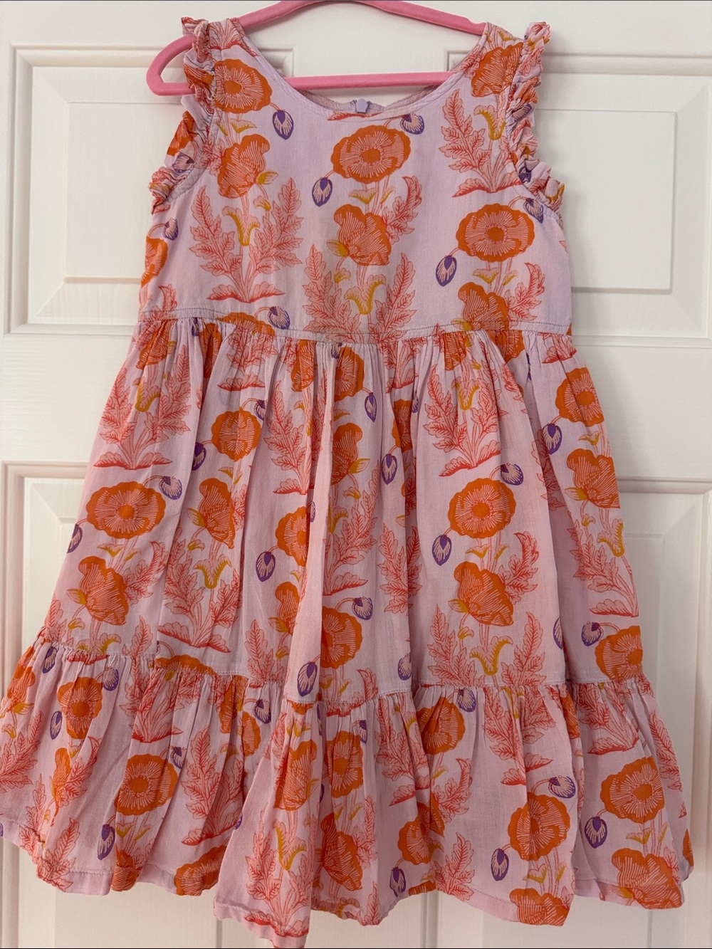 Pink Chicken 6t Pink and Orange Floral Tiered Cotton Dress